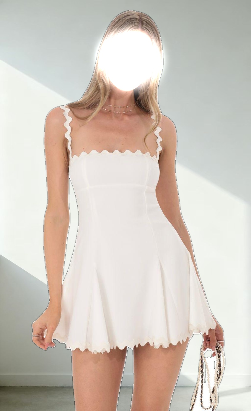 Wavy Fit and Flare Dress in White