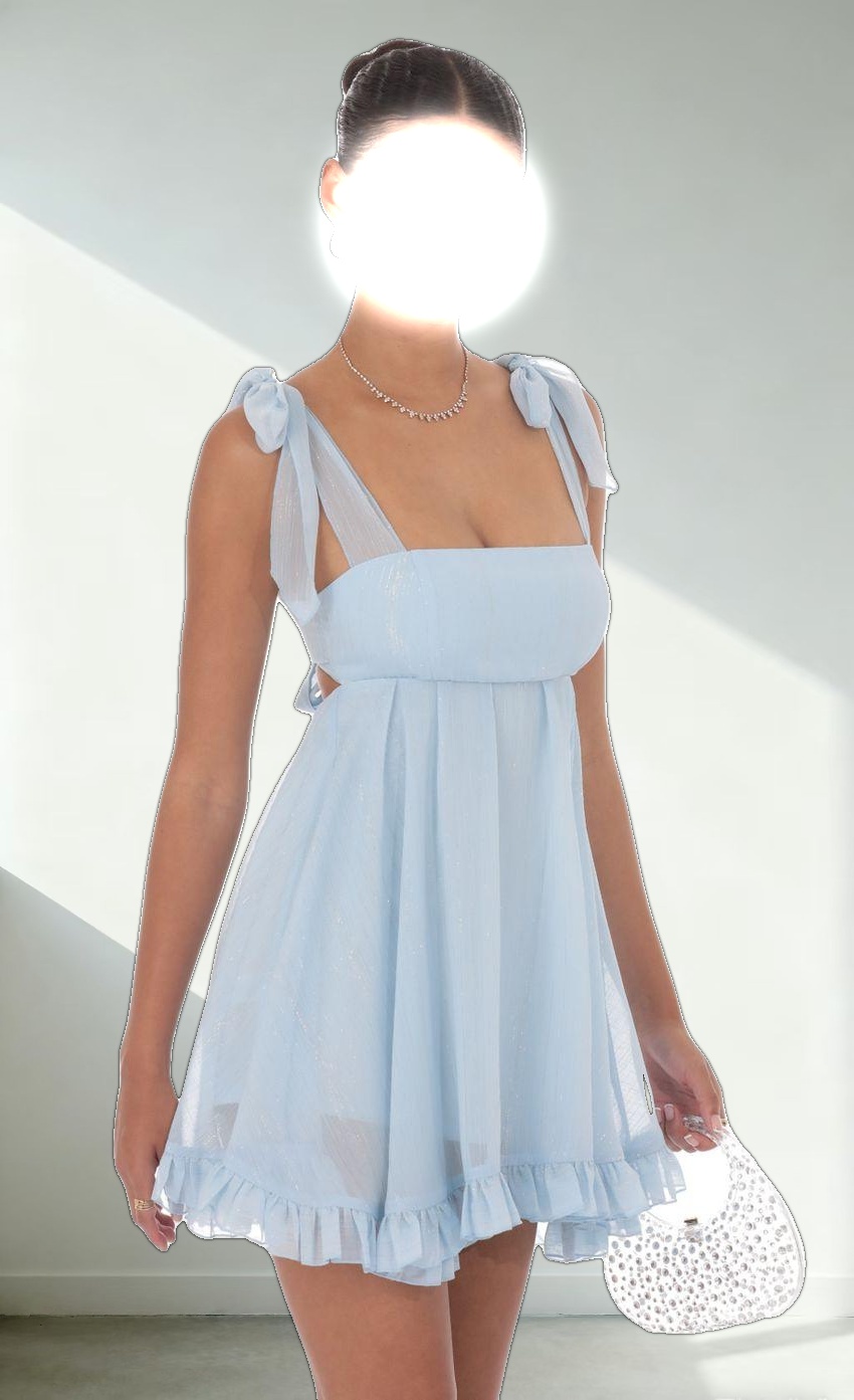 Shimmer Ruffle Babydoll Dress in Blue