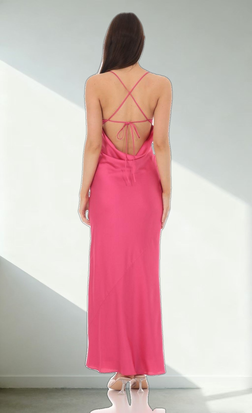 Satin Open Back Maxi Dress in Pink