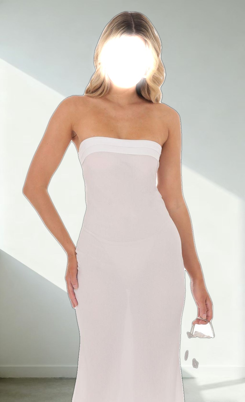 Strapless Open Back Midi Dress in White