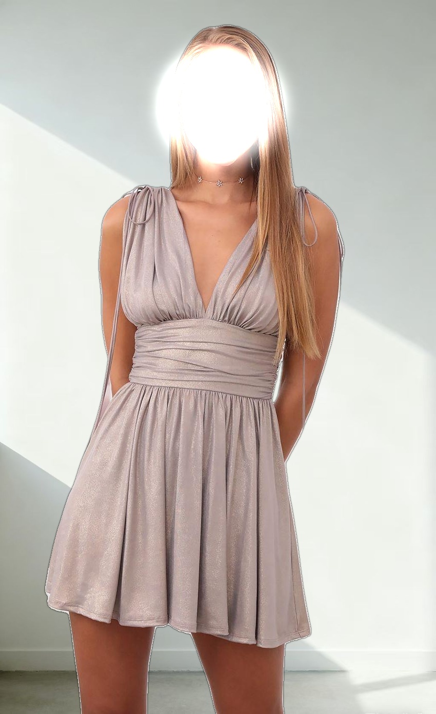 Fit and Flare Dress in Grey Shimmer