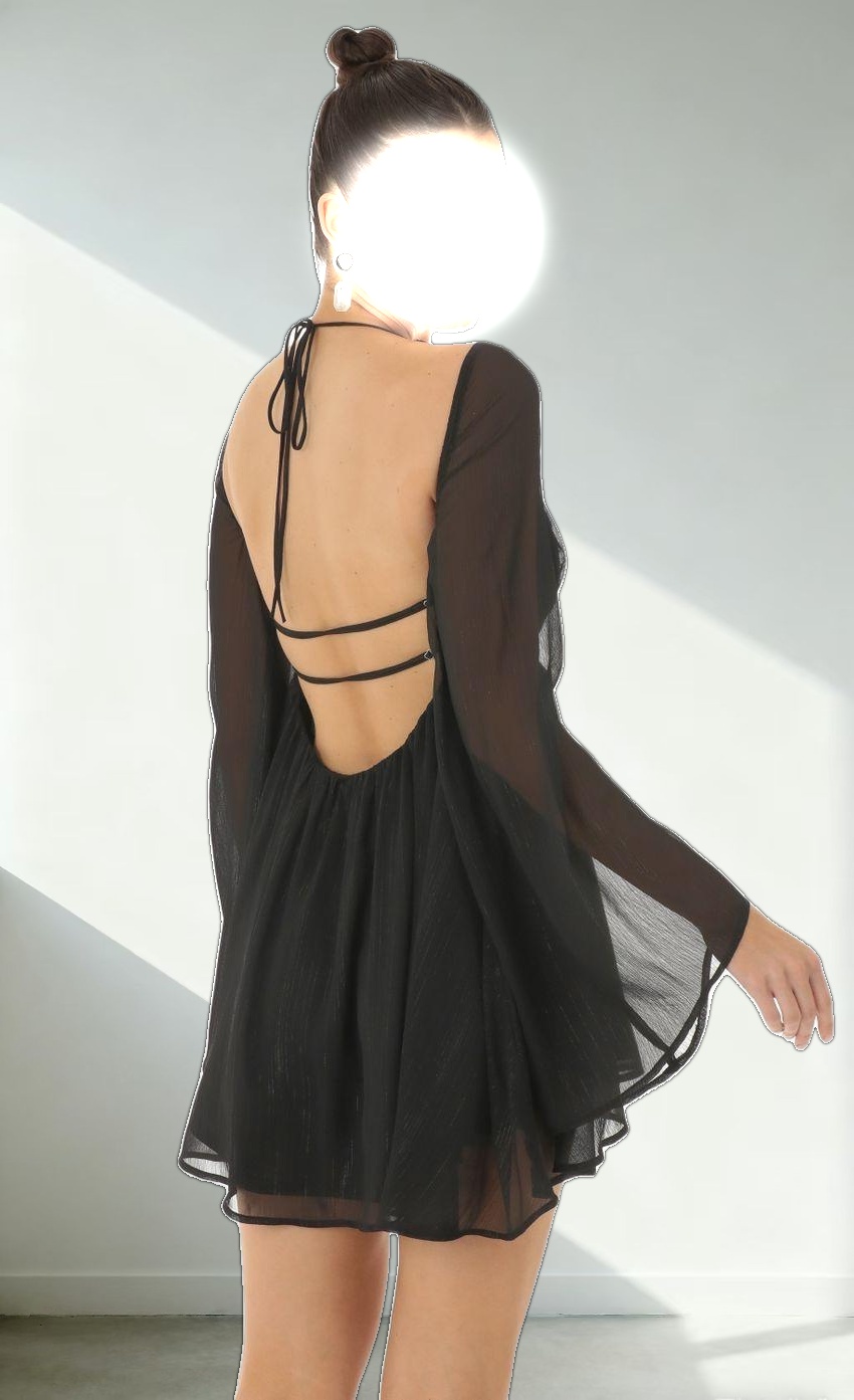 Chiffon Plunge Neck Dress in Black