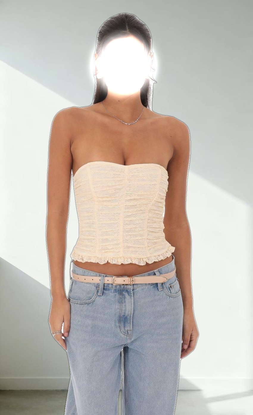 Ruched Lace Top in Pastel Peach