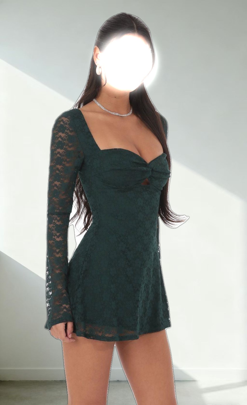 Lace Twist Cutout Dress in Green