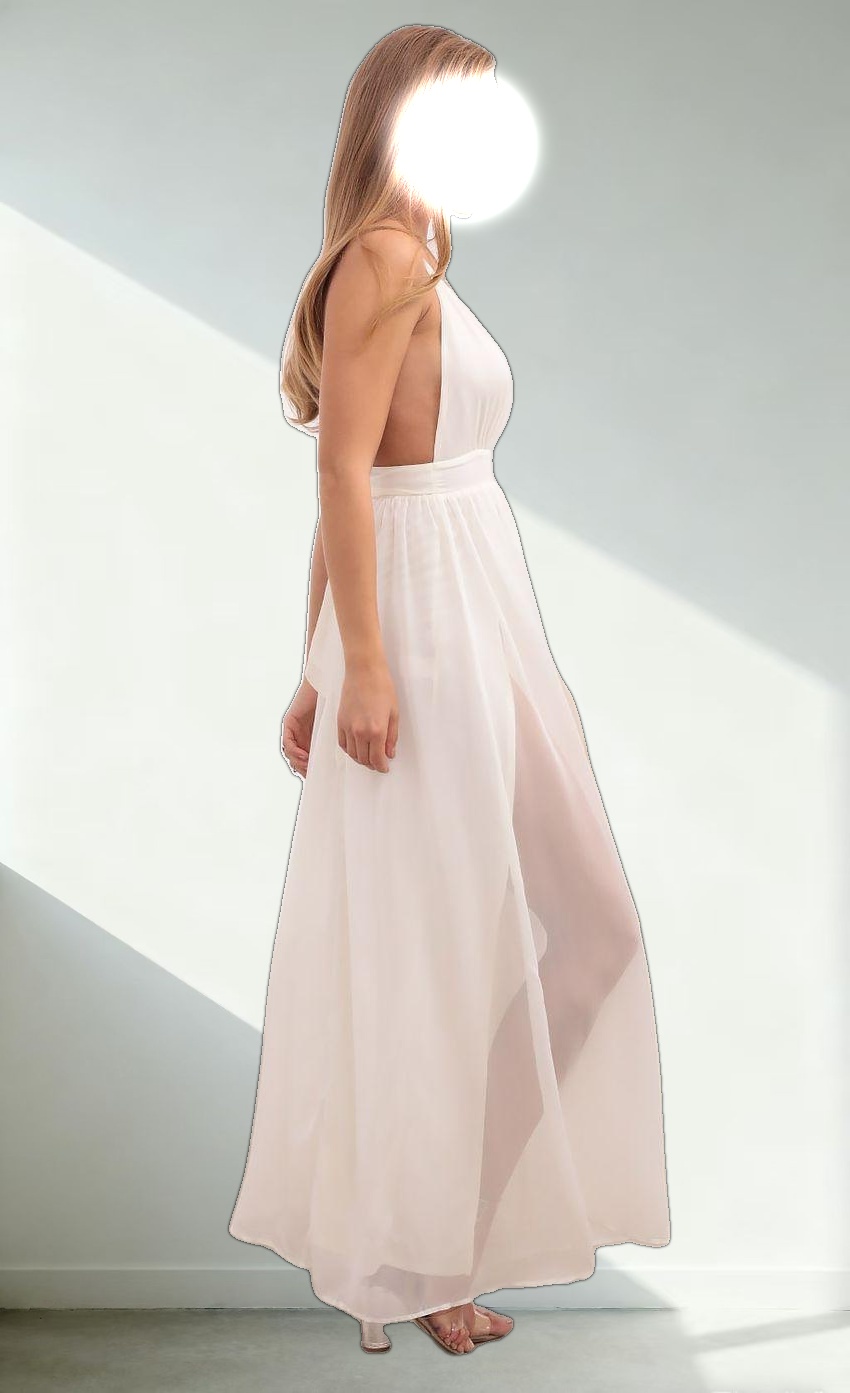Ivory Chiffon Slit Maxi Dress