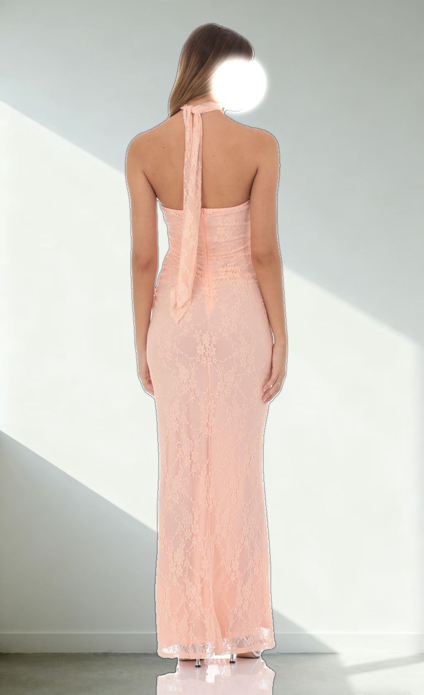 Scarf Lace Maxi Dress in Peach