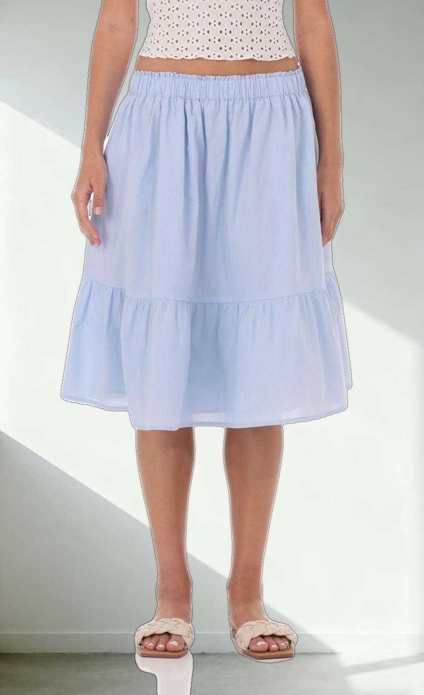 Drawstring Midi Skirt in Light Blue