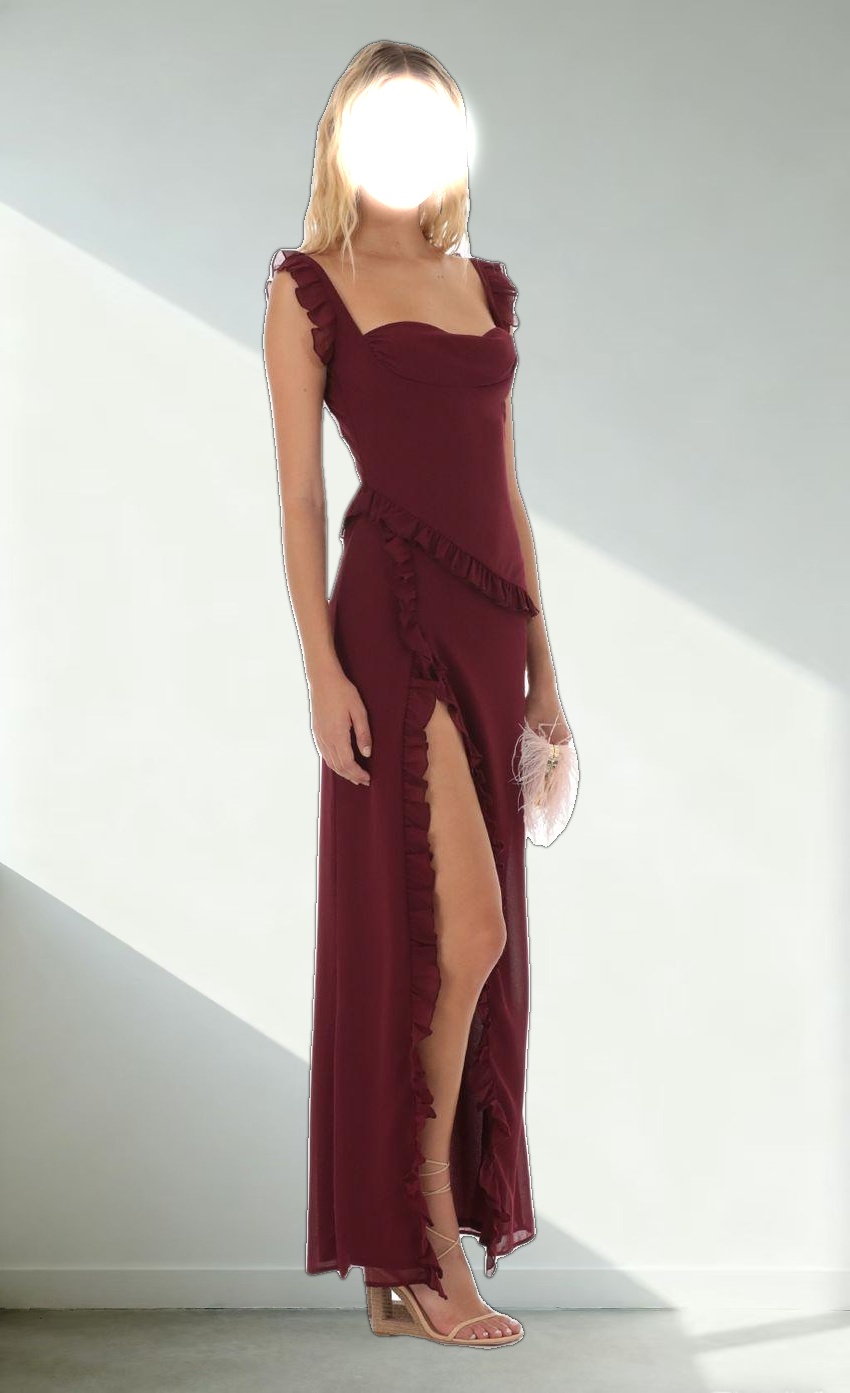 Kofi Ruffle Dress in Maroon