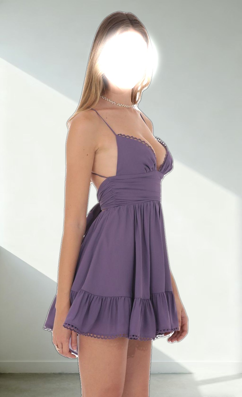 Chiffon V-Neck A-line Dress in Purple