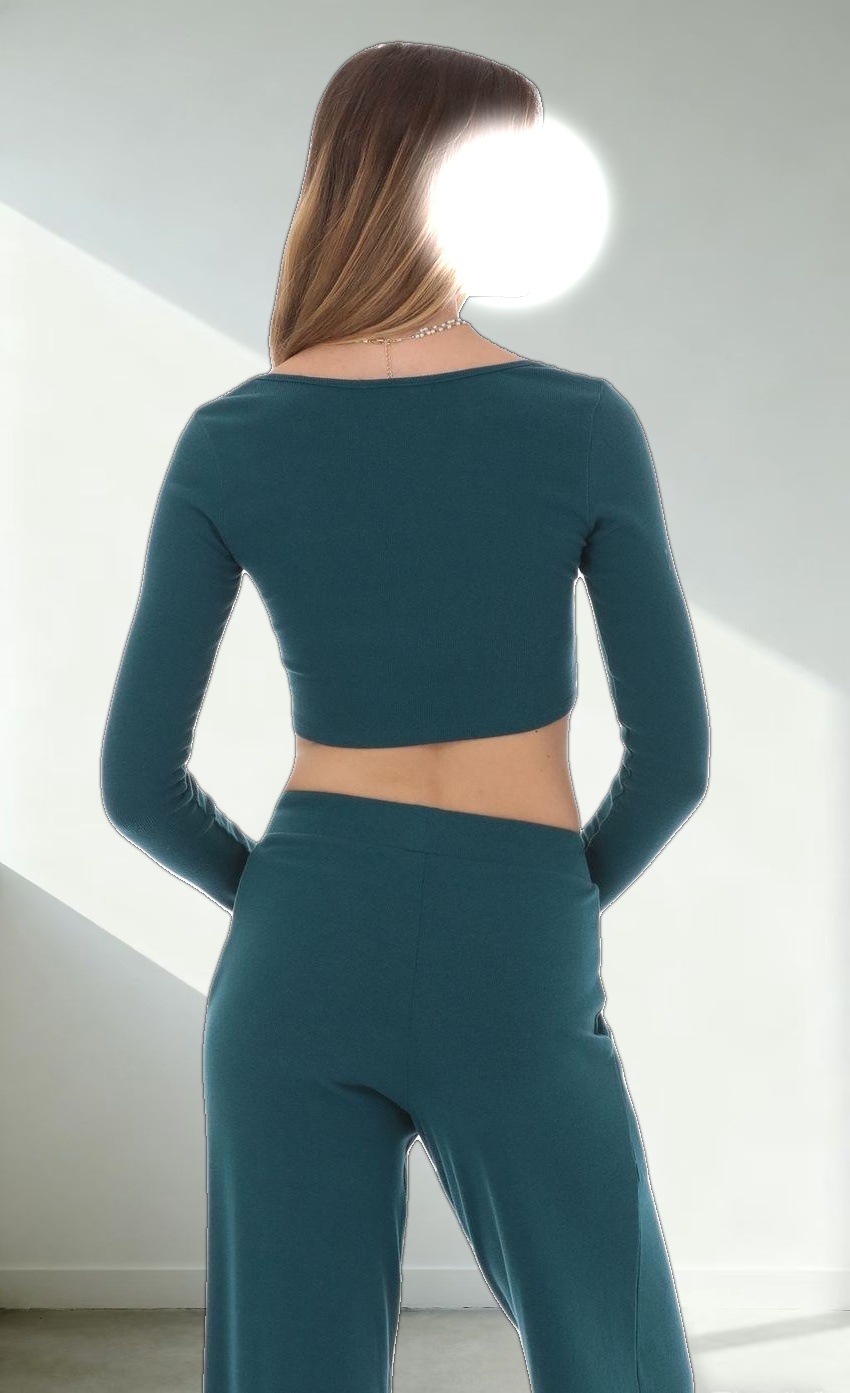 Cropped Ribbed Top in Teal