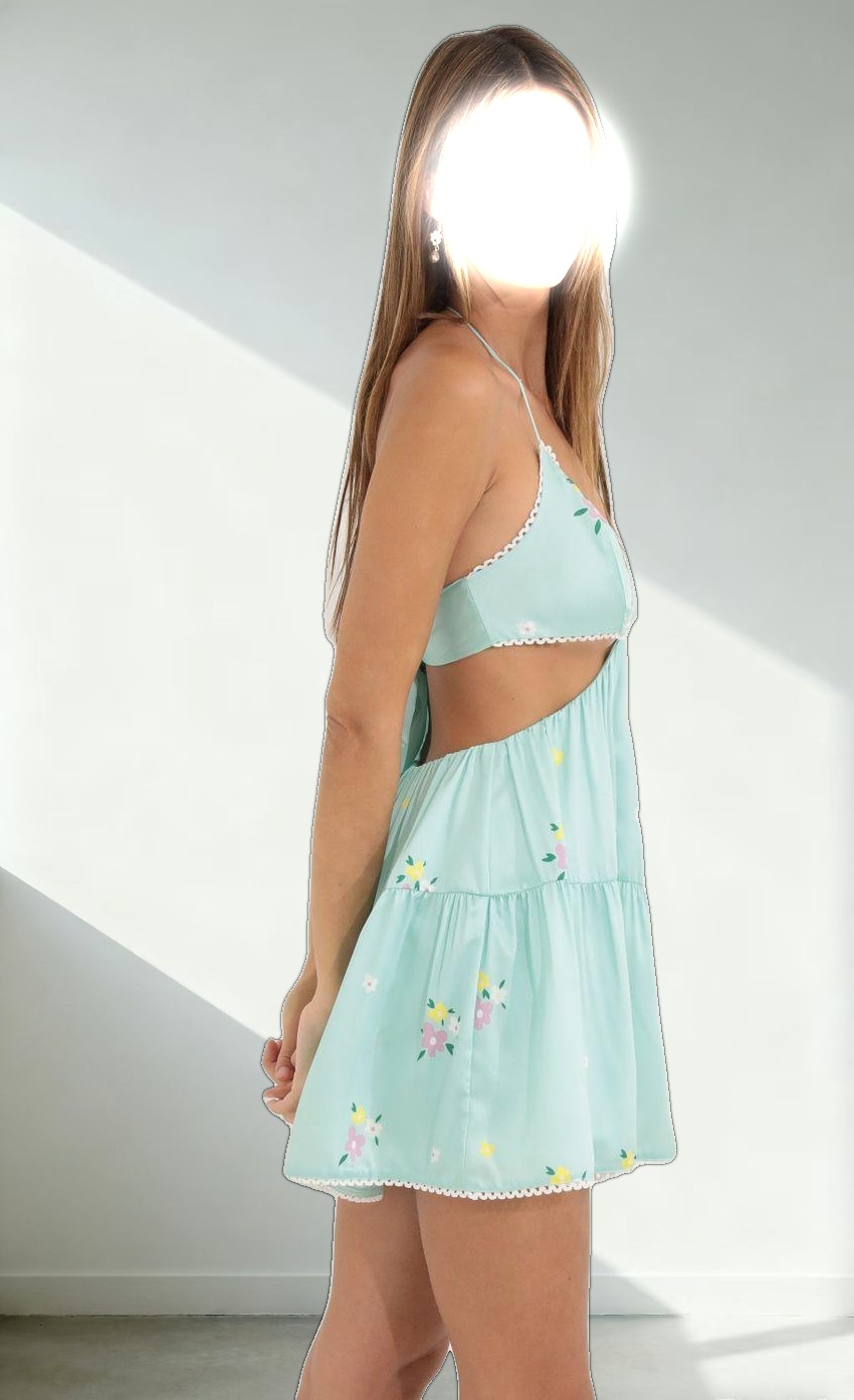 Cutout Flare Dress in Turquoise