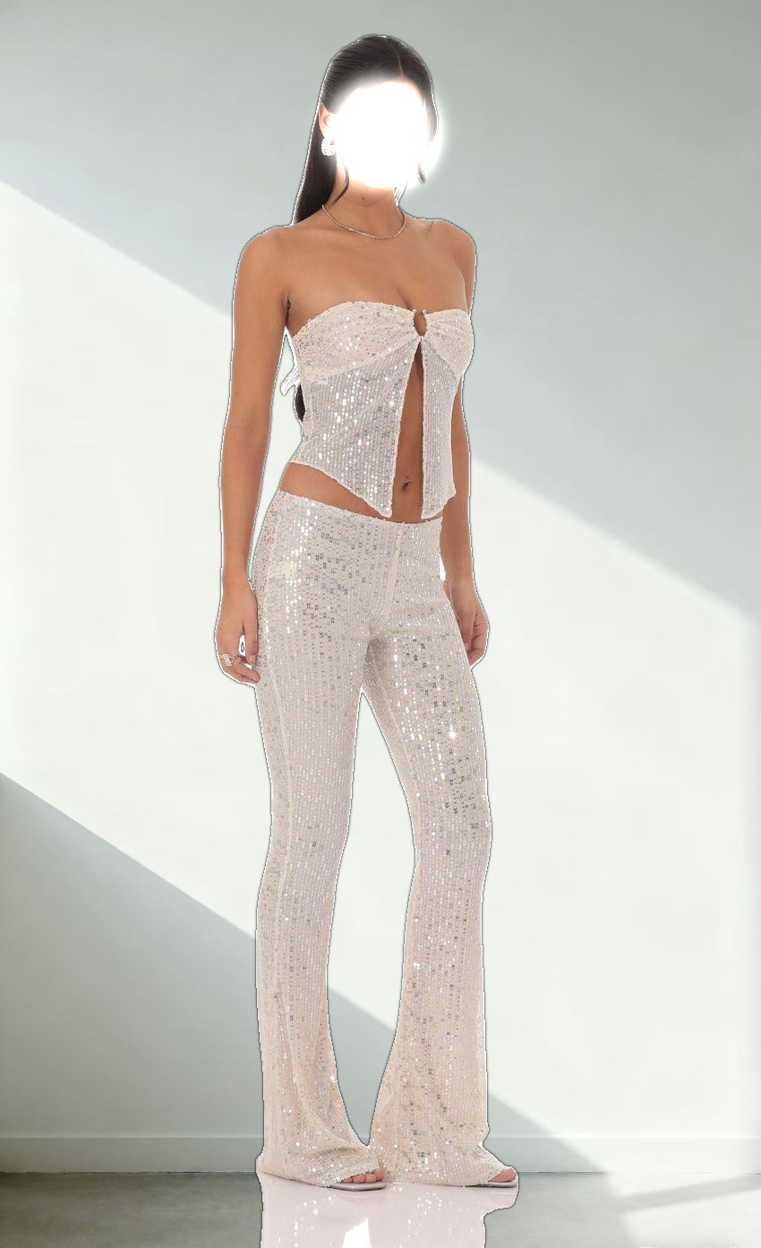 Flyaway Sequin Two Piece Set in Champagne