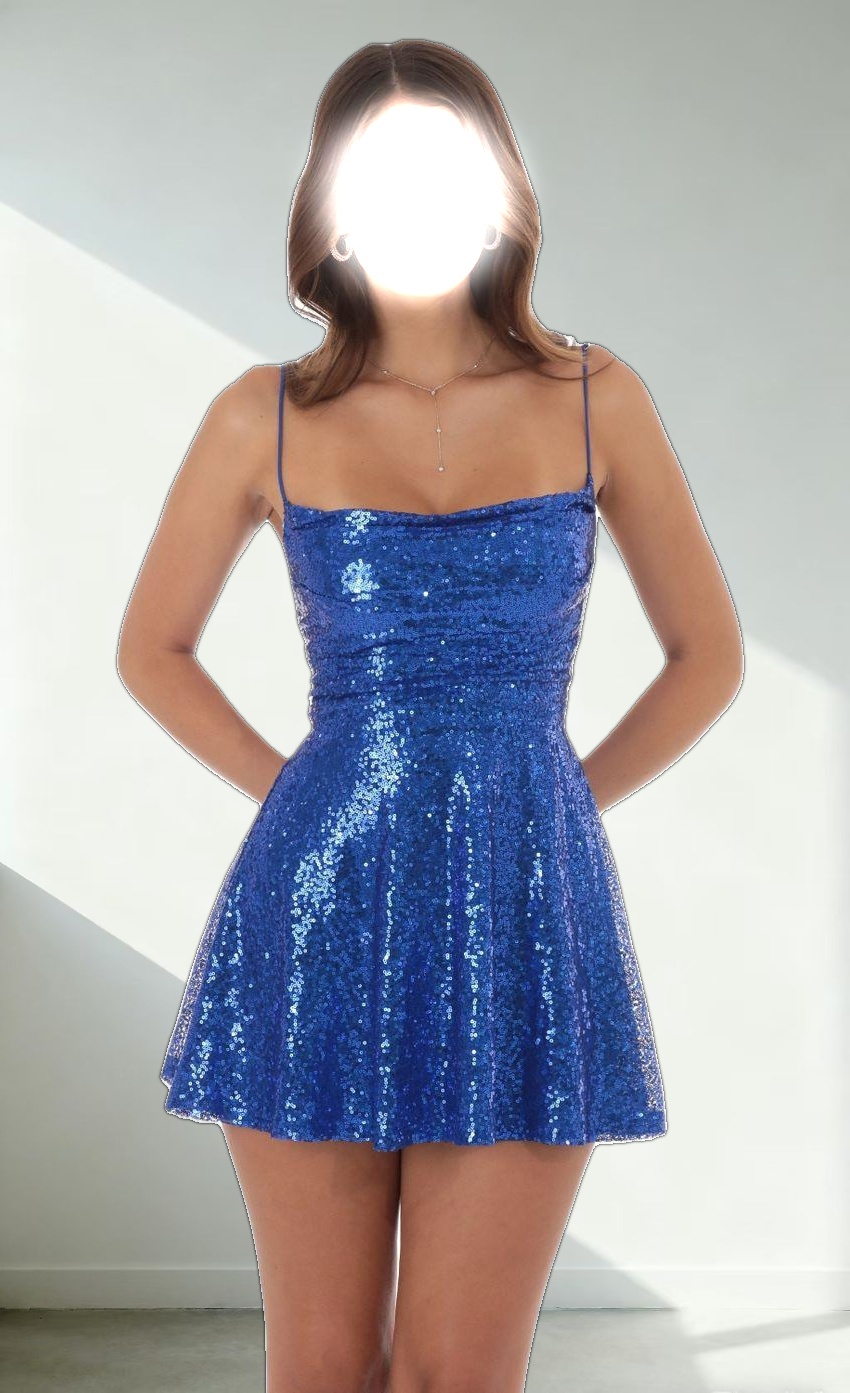 Sequin Cowl Neck Dress in Blue