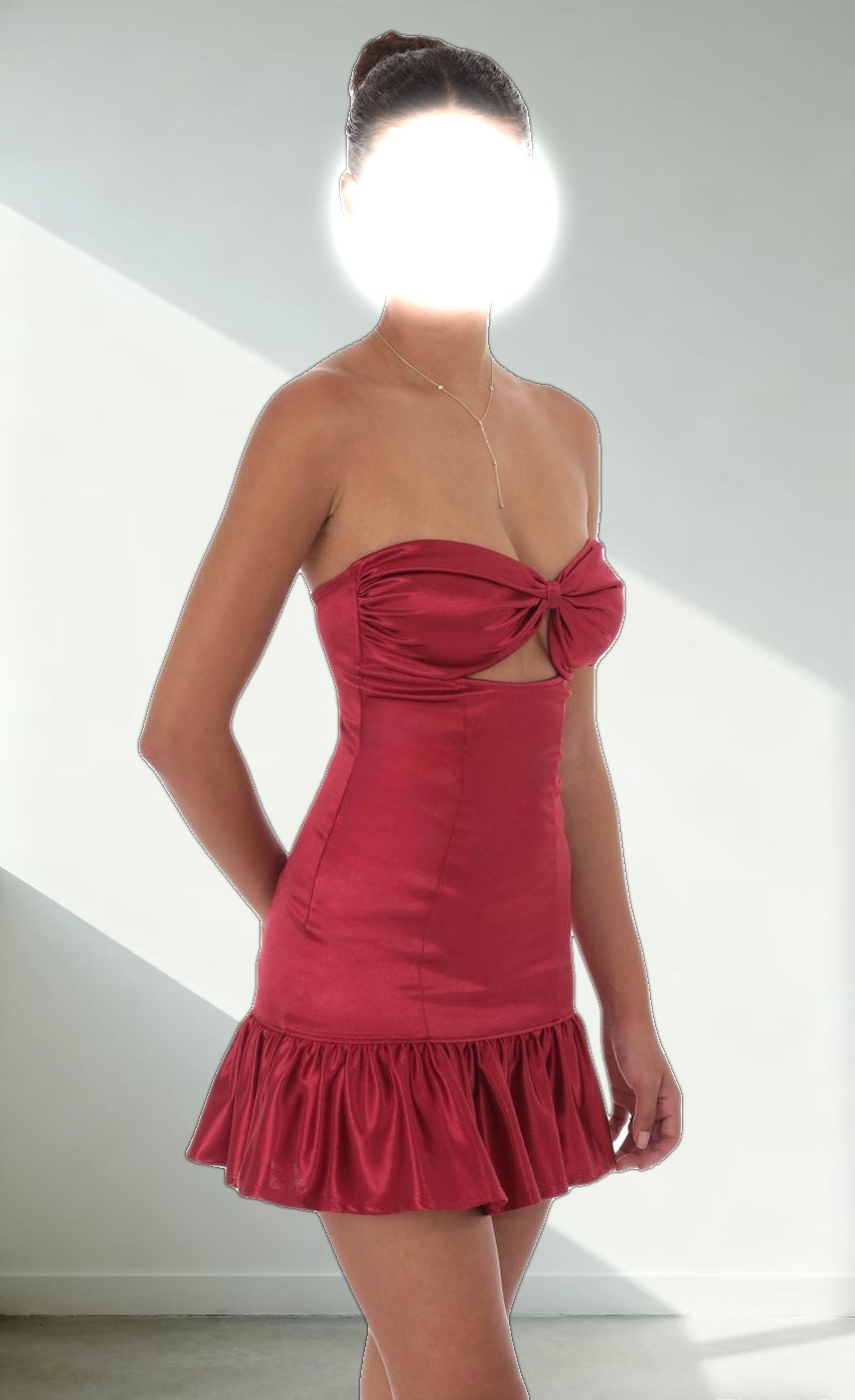 Cutout Satin Starpless Dress in Maroon