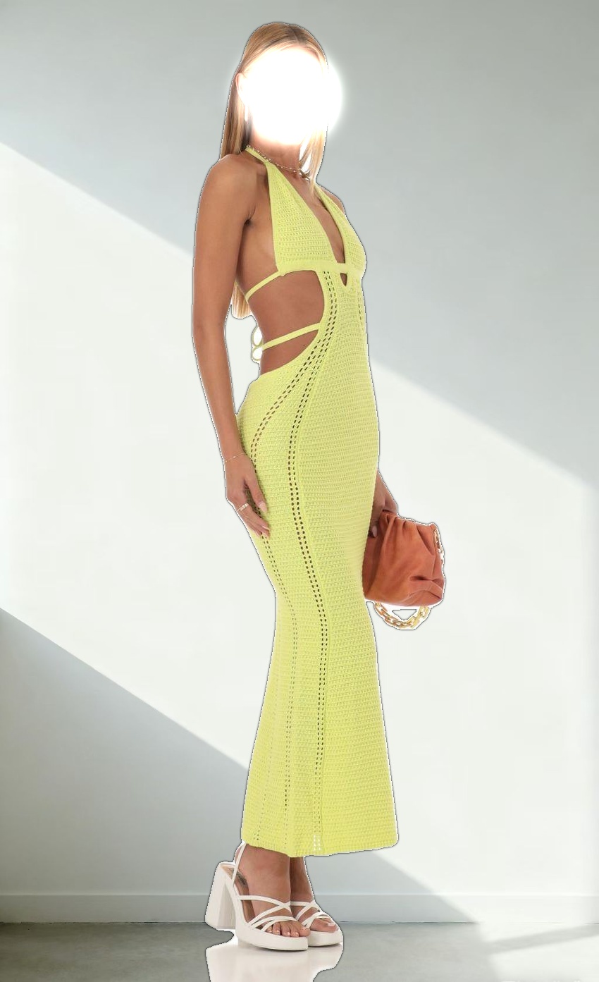 Crochet Cut-Out Dress in Neon Yellow