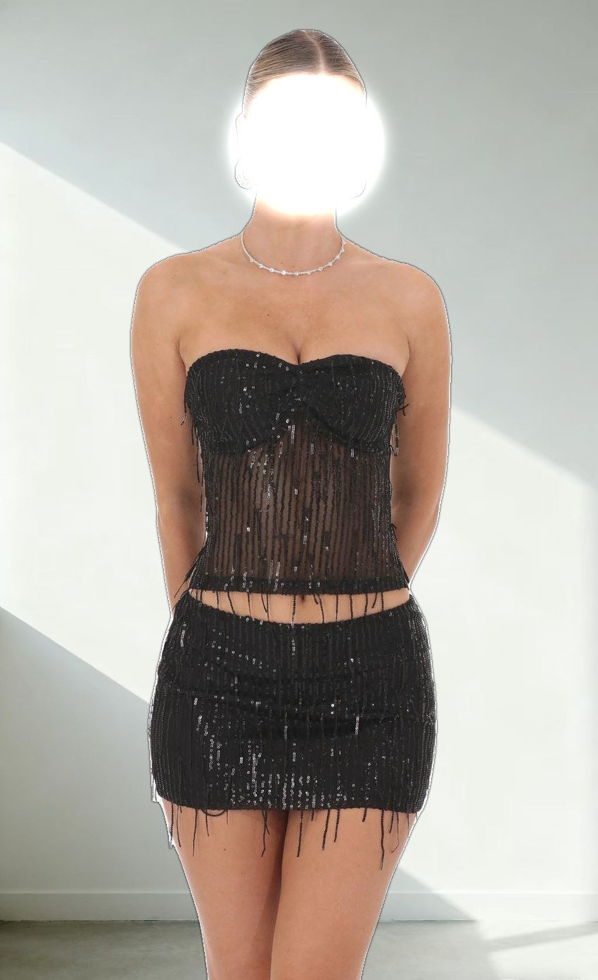 Fringe Sequin Skirt in Black