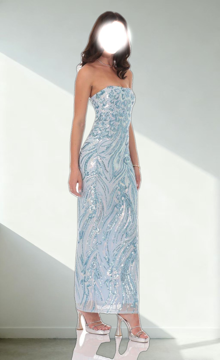 Sequin Pattern Maxi Dress in Sky Blue