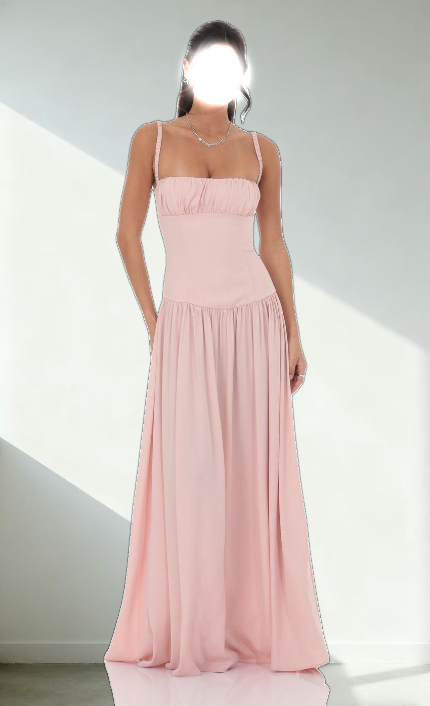 Satin Ruched Bust Maxi Dress in Dusty Rose