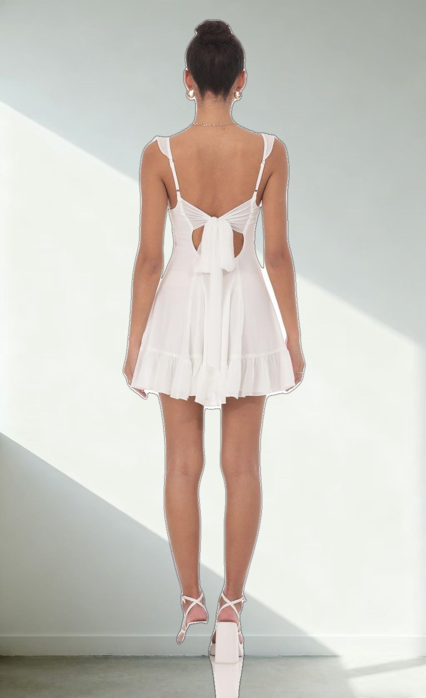 Chiffon Ruffle Strap Dress in White