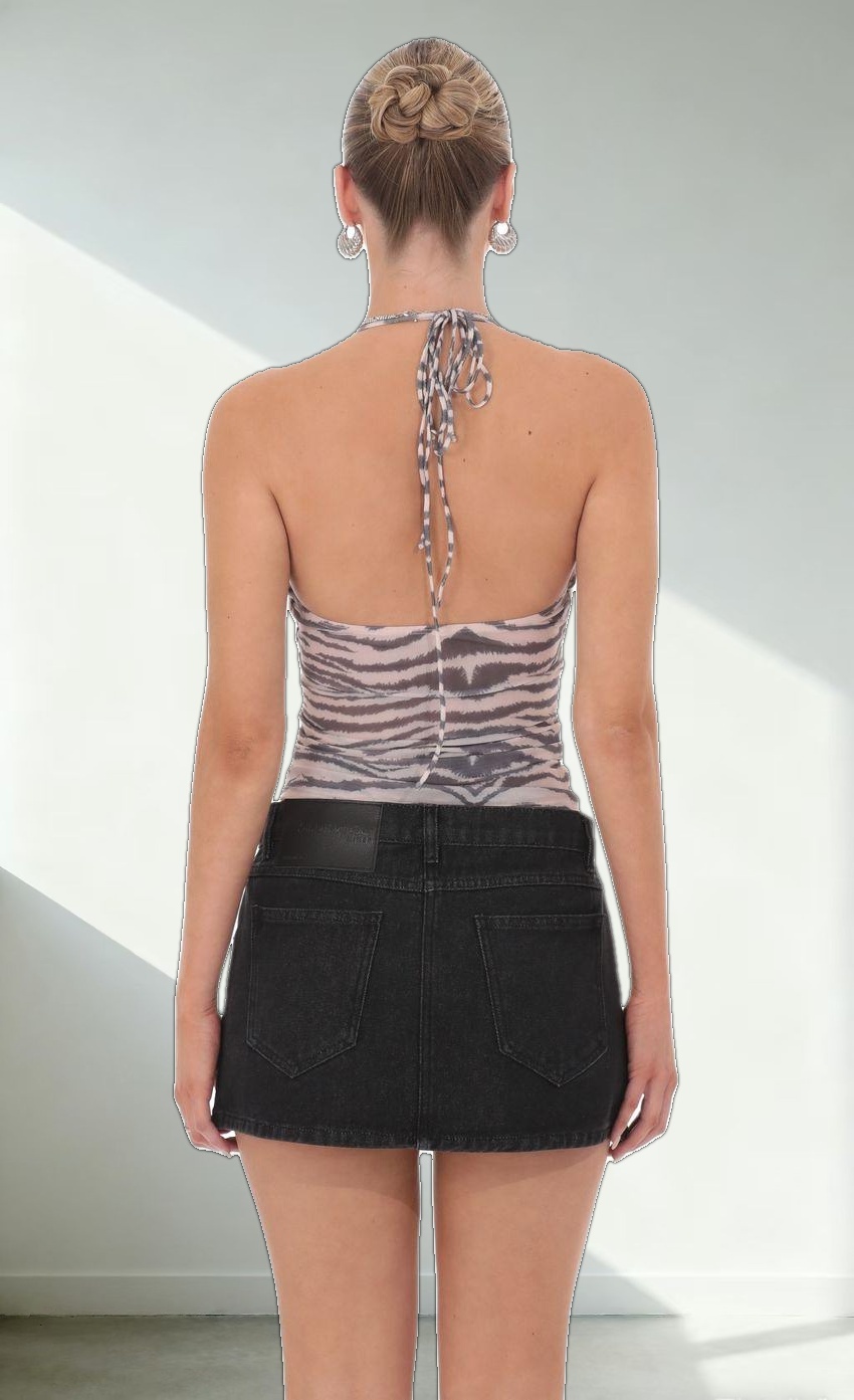 Zebra Print Mesh Halter Top in Pink