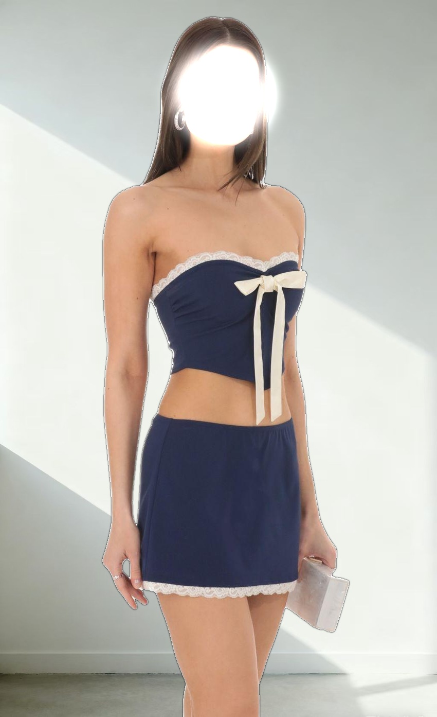 Pointed Bow Two Piece Set in Navy