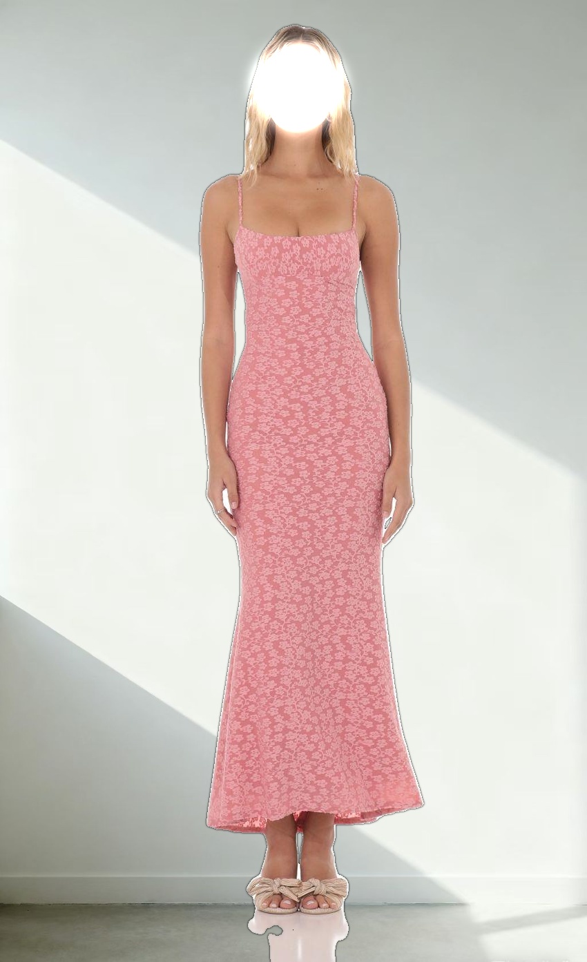 Textured Floral Maxi Dress in Pink