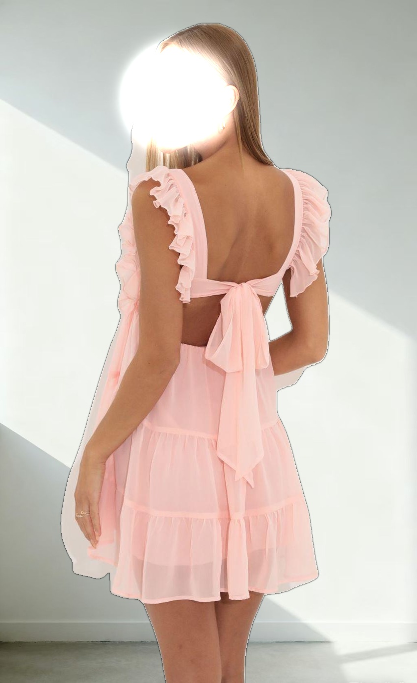 Chiffon Baby Doll Ruffle Dress in Pink