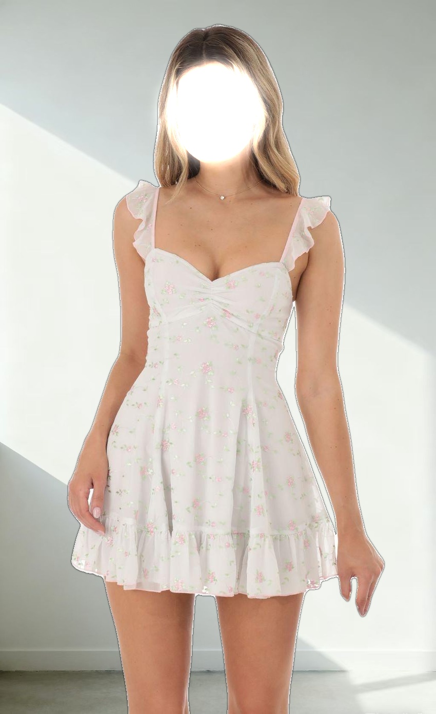 Floral Chiffon Dress in White