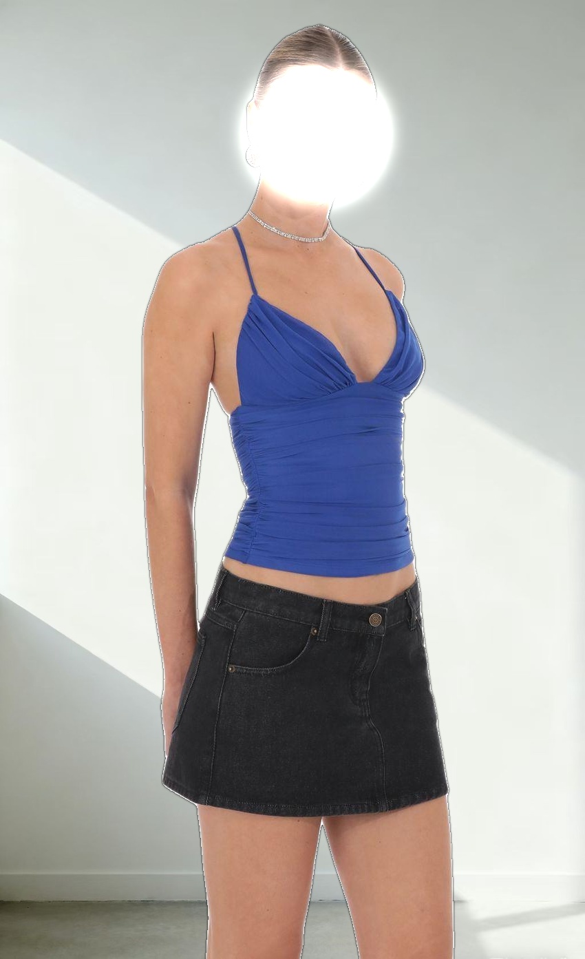 Mesh V-Neck Top in Royal Blue