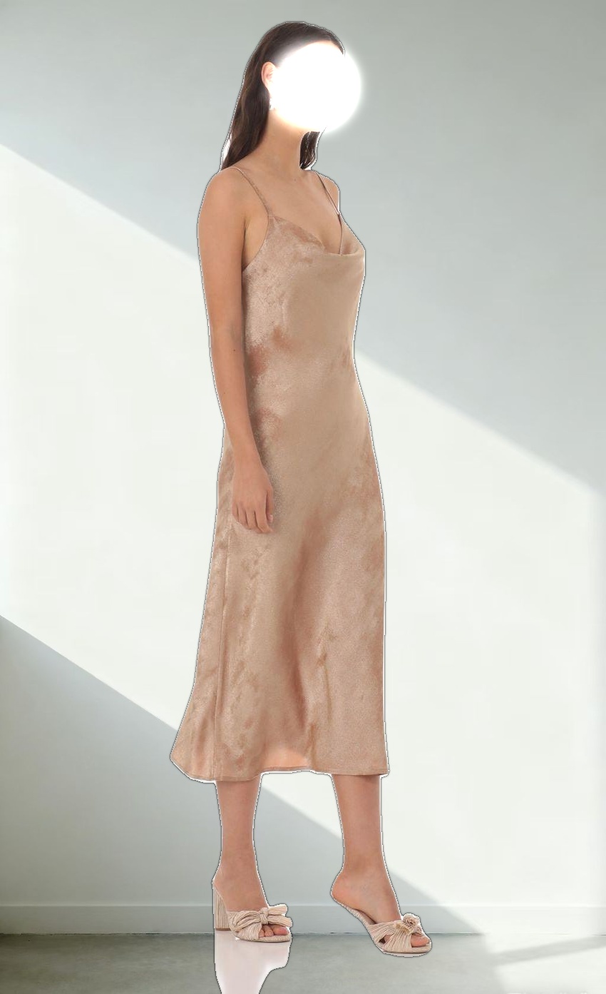 Crushed Shimmer Midi Dress in Sand