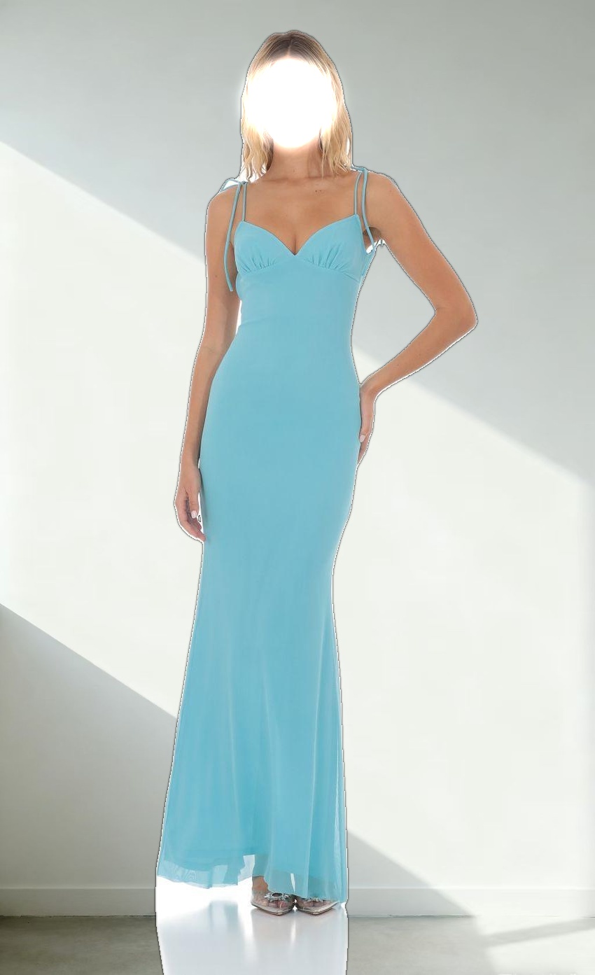 Mesh Open Back Maxi Dress in Aqua