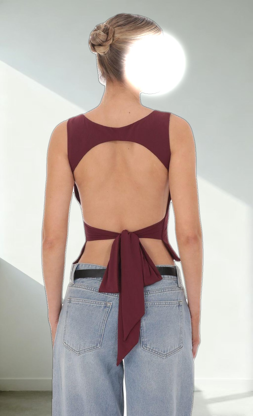 Scoop Neck Open Back Top in Burgundy