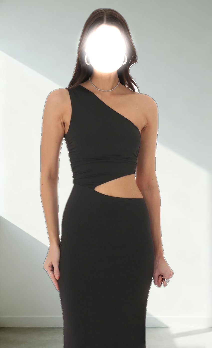 One Shoulder Cutout Maxi Dress in Black