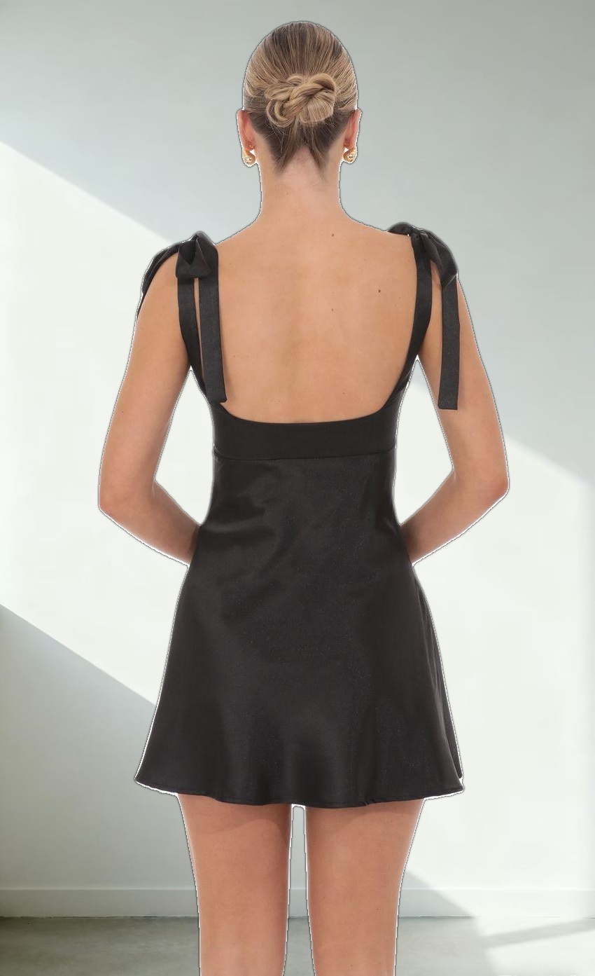 Pearl Cutout Satin Dress in Black