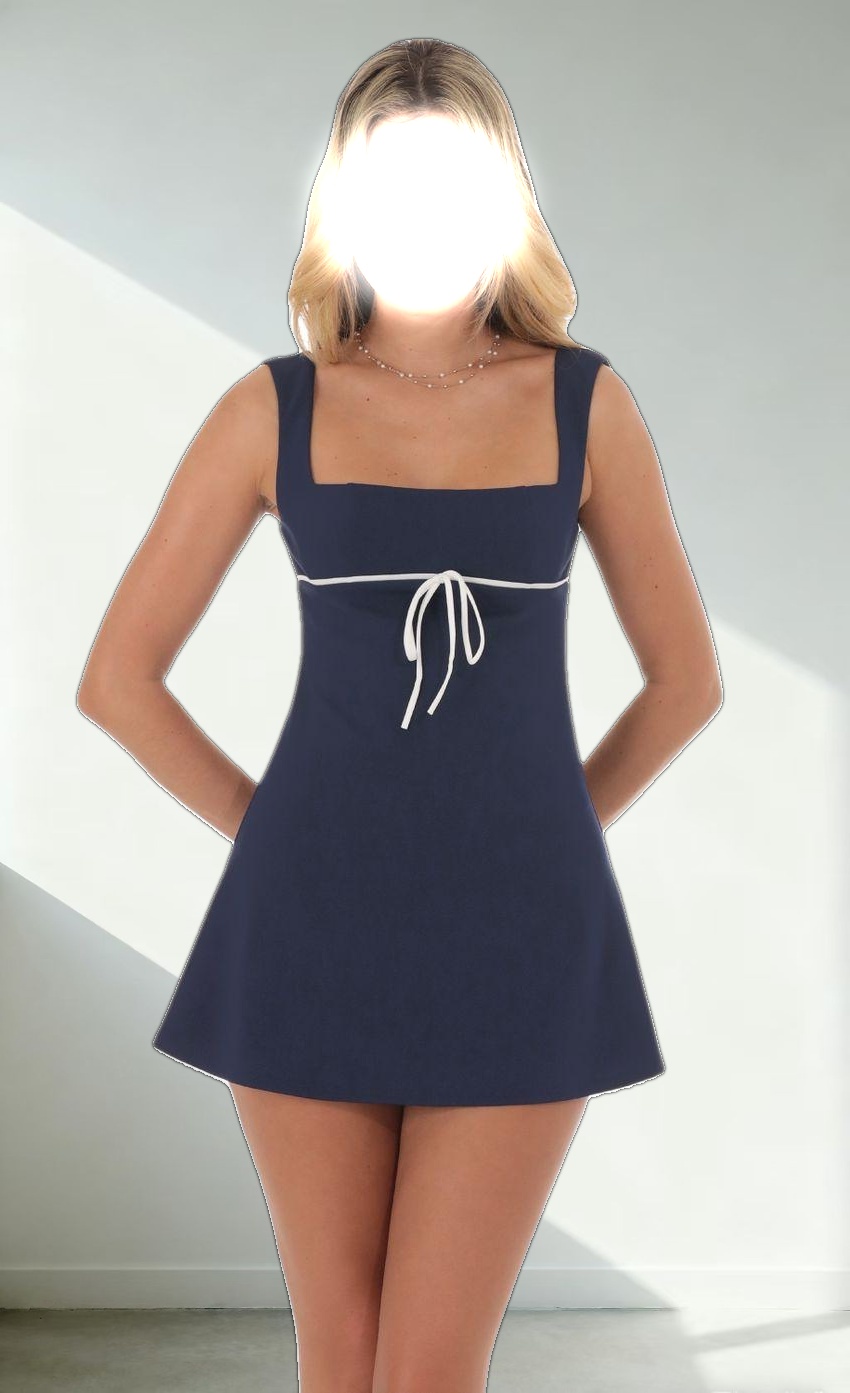 Wide Strap Front Tie Dress in Navy