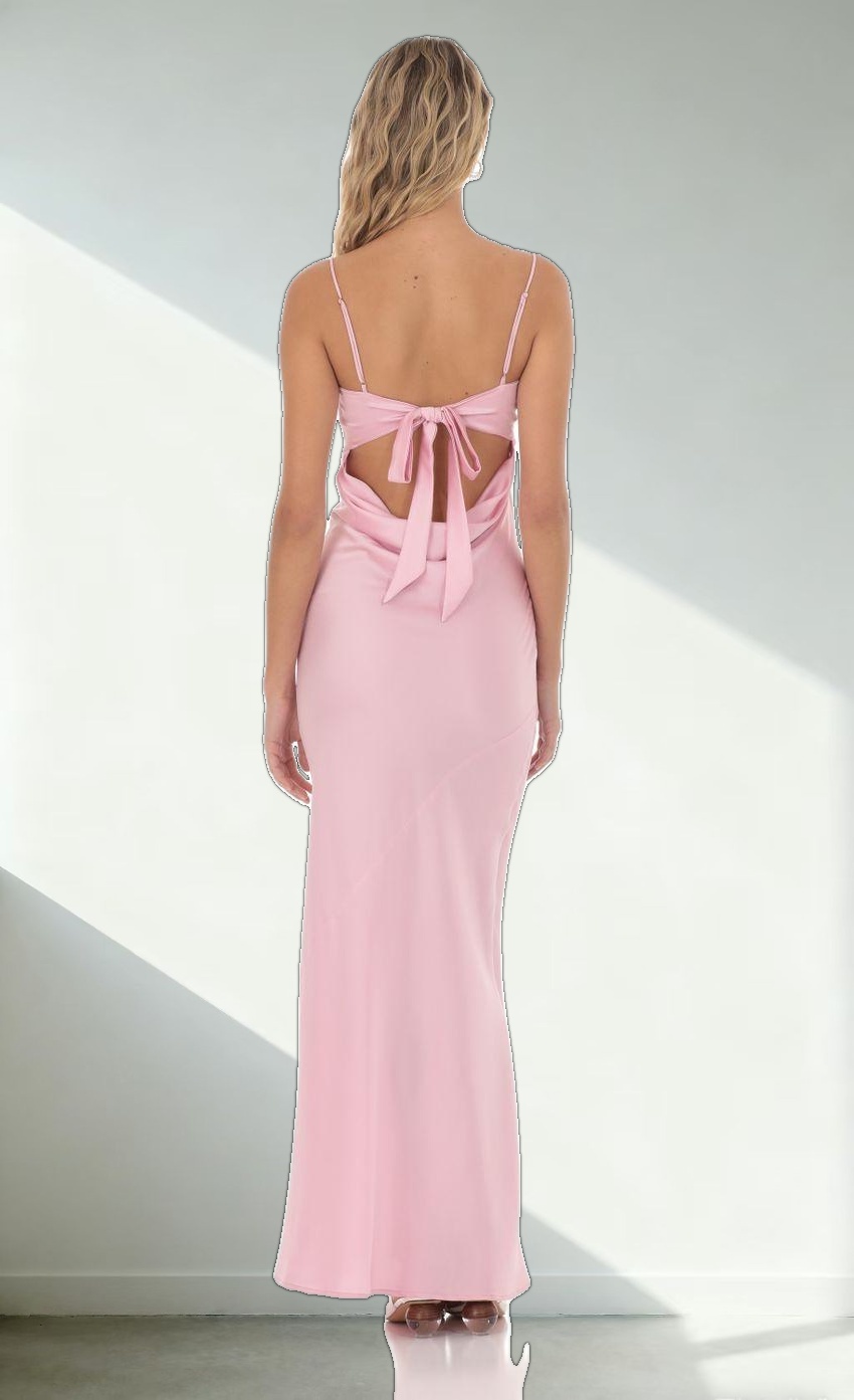 Satin Open Back Maxi Dress in Pink