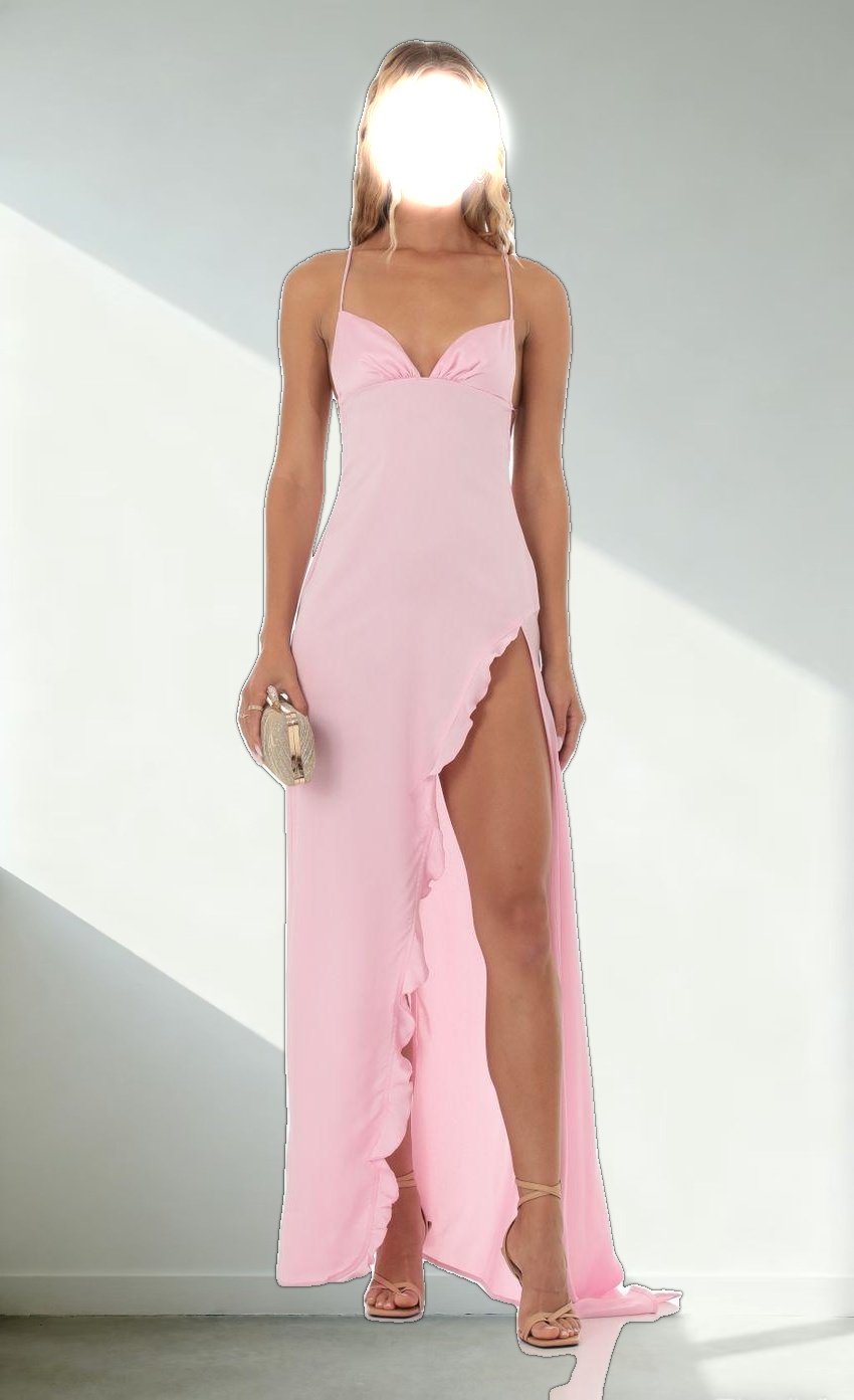 Siobhán Satin Ruffle Maxi Dress in Pink