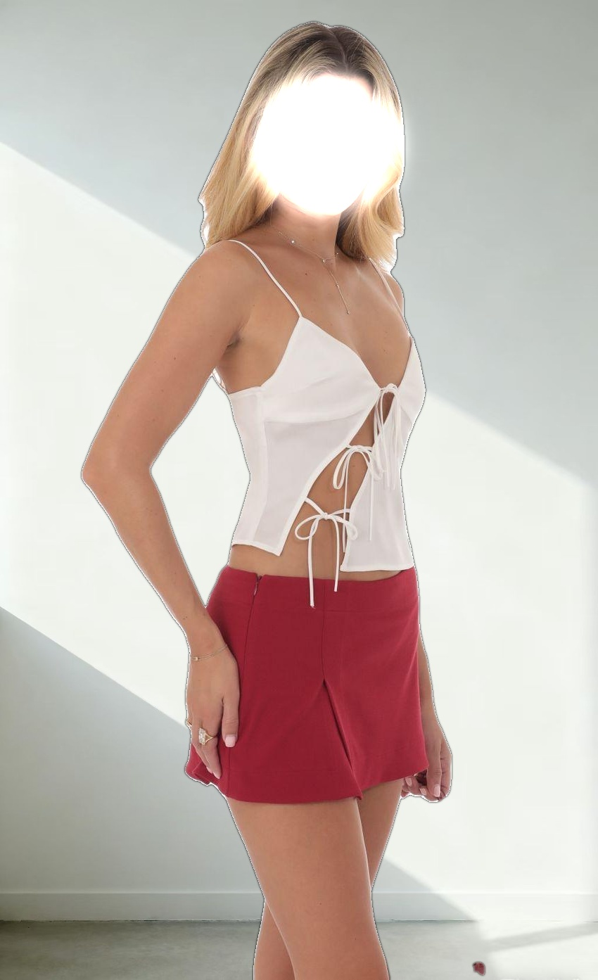 Cutout Ties Satin Top in White