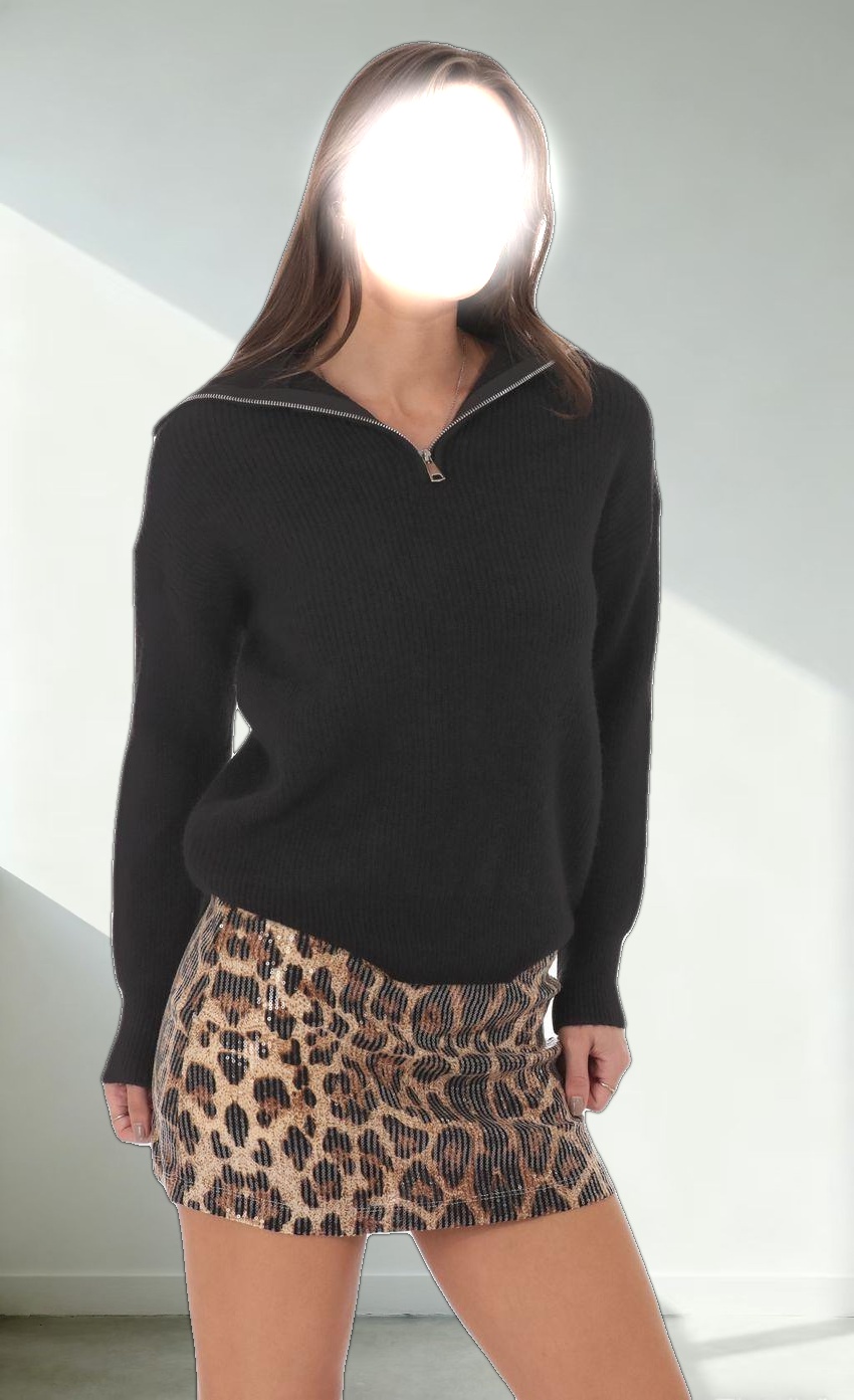 Quarter Zip Knit Jumper in Black