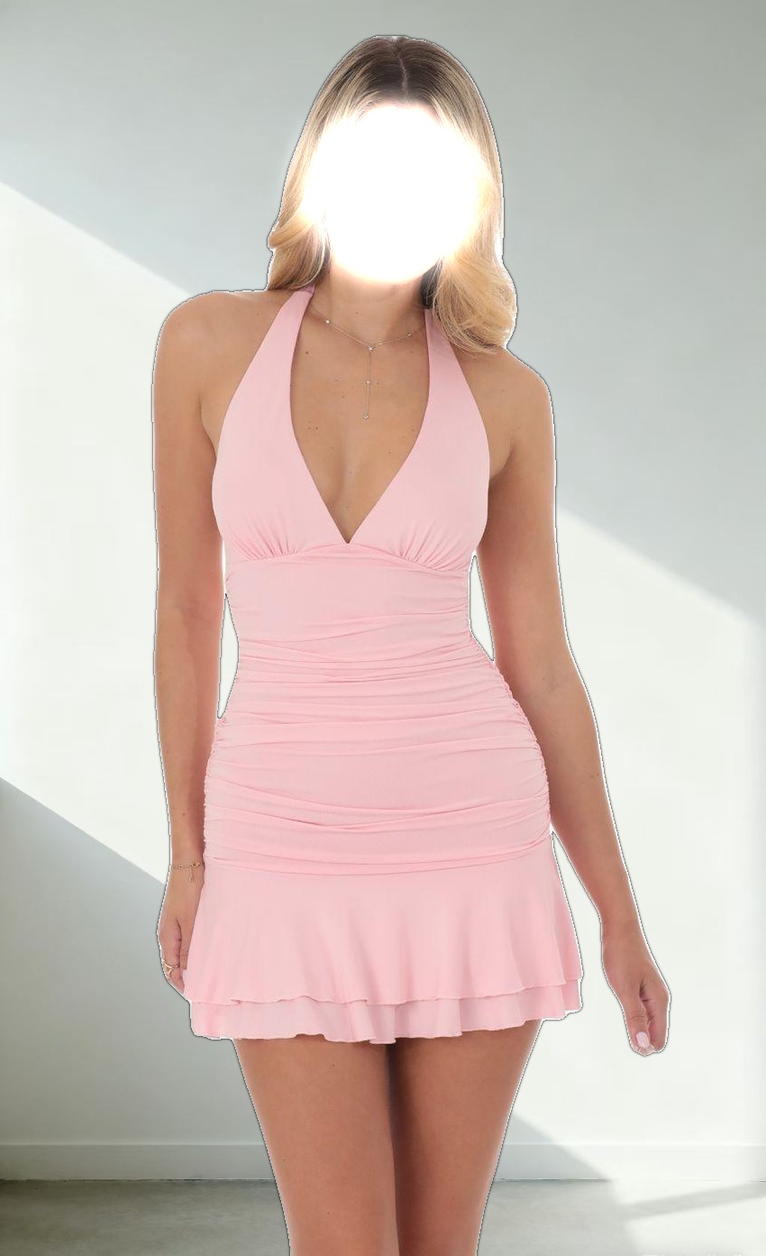 Halter Drop Waist Dress in Pink