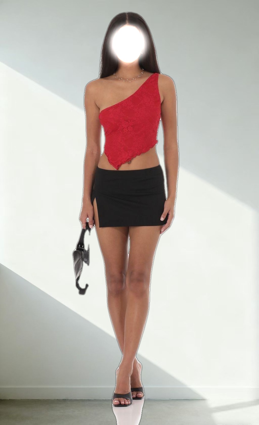 One Shoulder Lace Top in Red