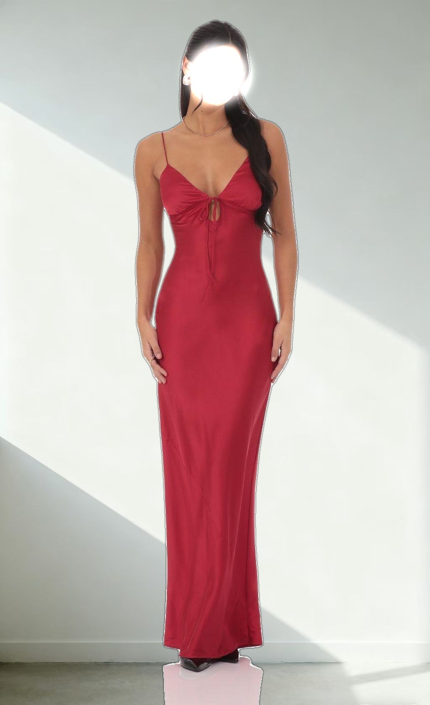 Satin Back Tie Maxi Dress in Red
