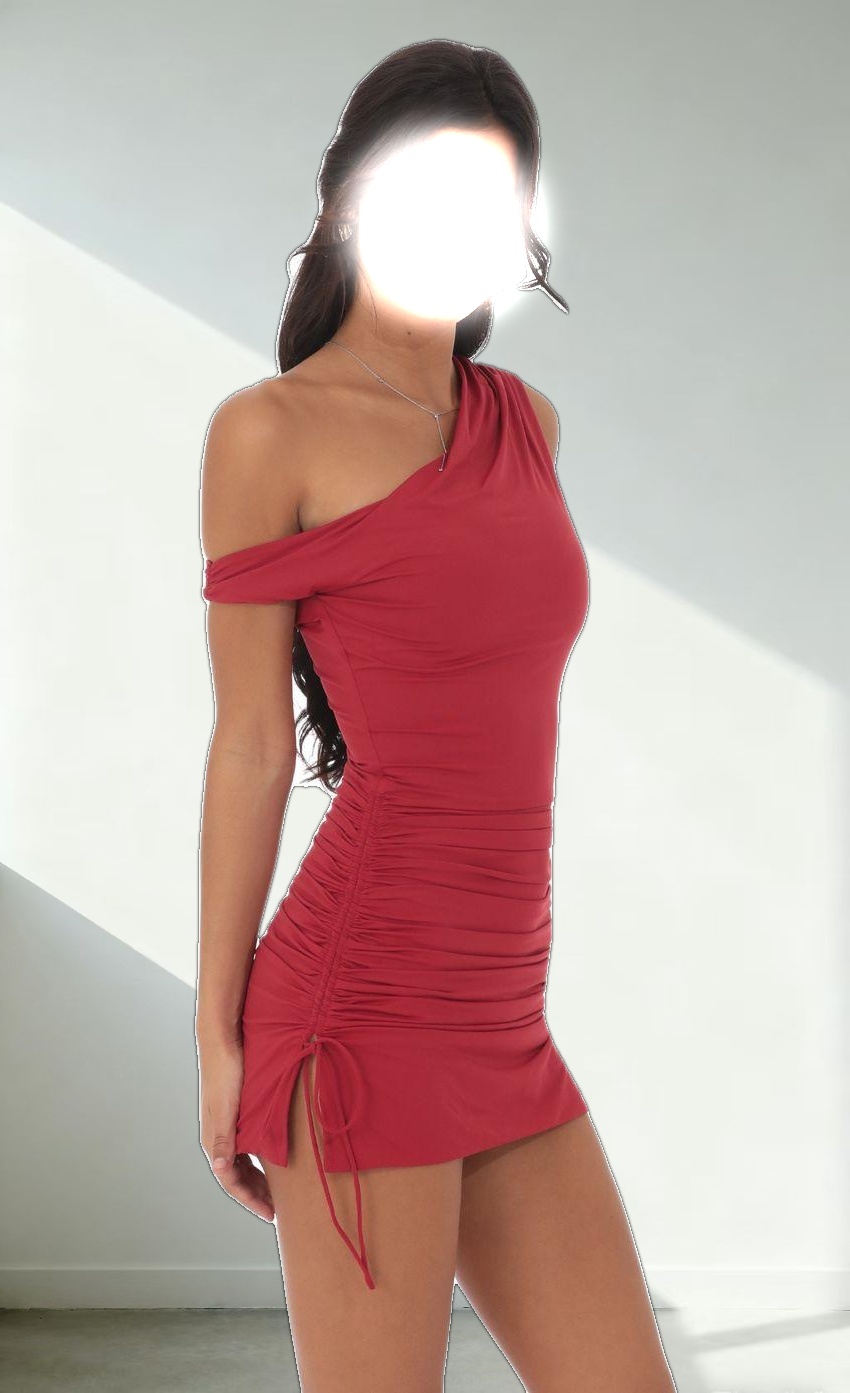 Off Shoulder Ruched Bodycon Dress in Red