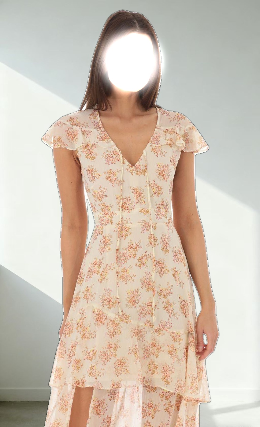 Floral Shimmer Ruffle Dress in Yellow