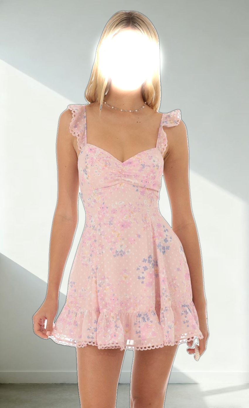 Floral Dotted A-Line Dress in Pink
