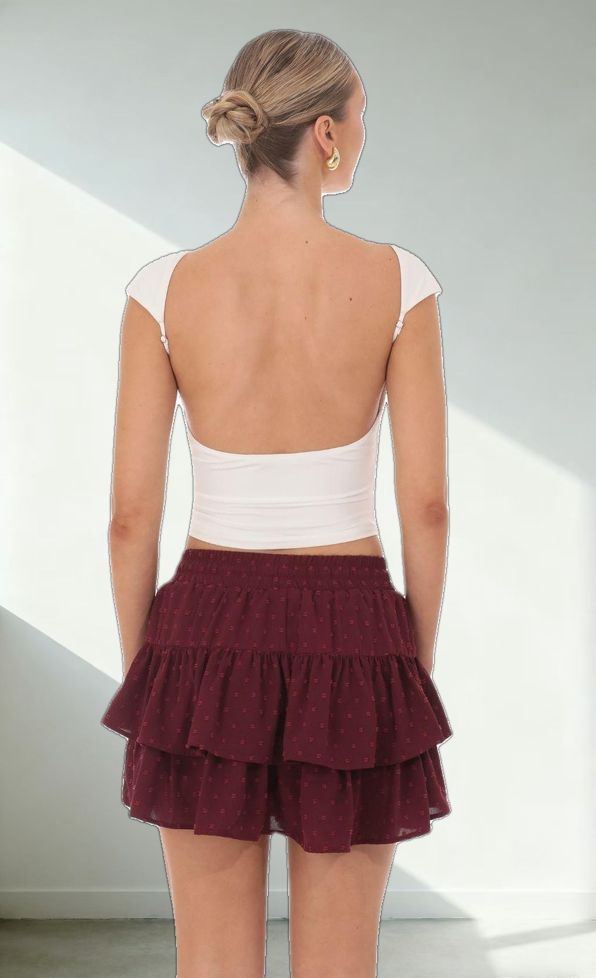 Dotted Ruffle Skort in Burgundy