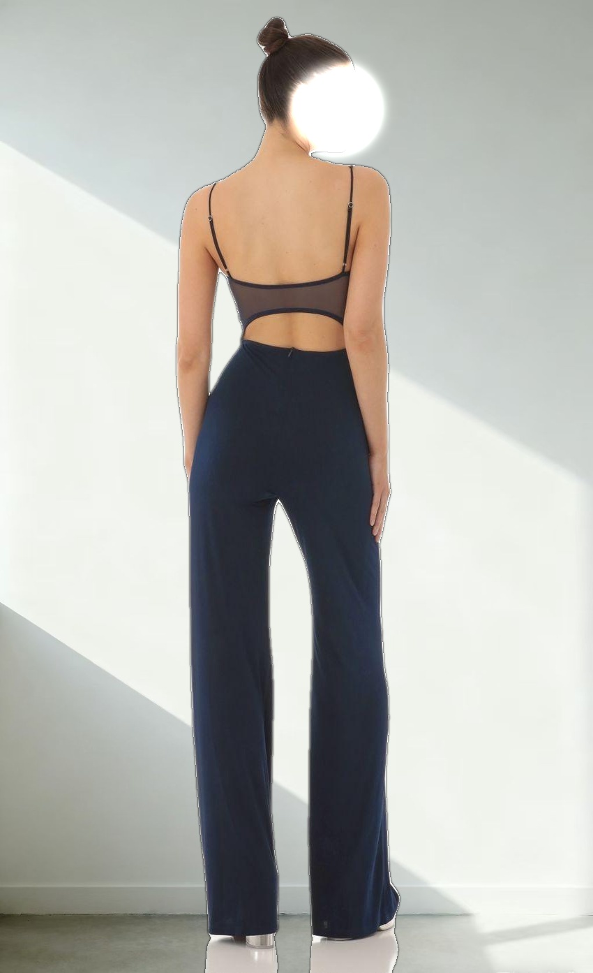 Mesh Back Wide Leg Jumpsuit in Navy