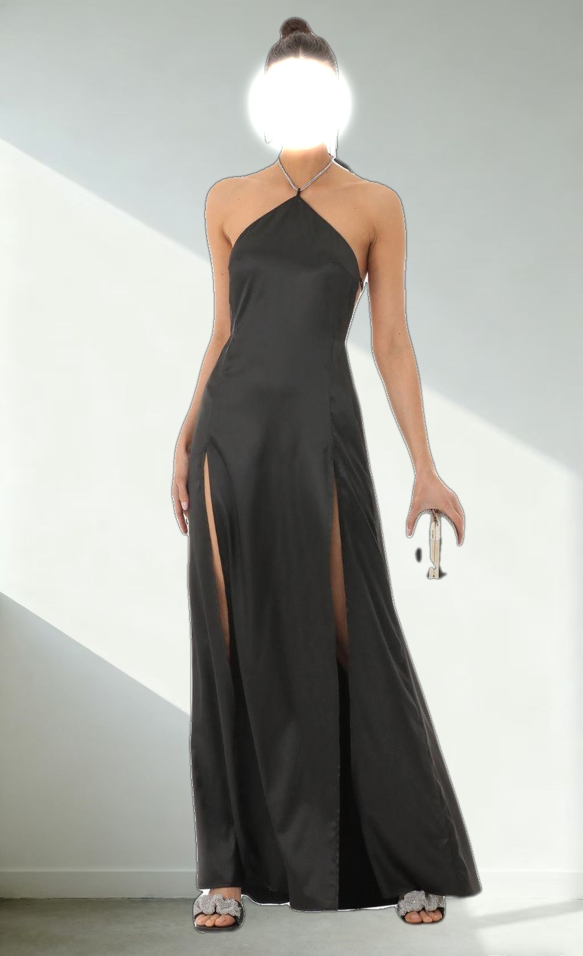 Rhinestone Halter Maxi Dress in Black