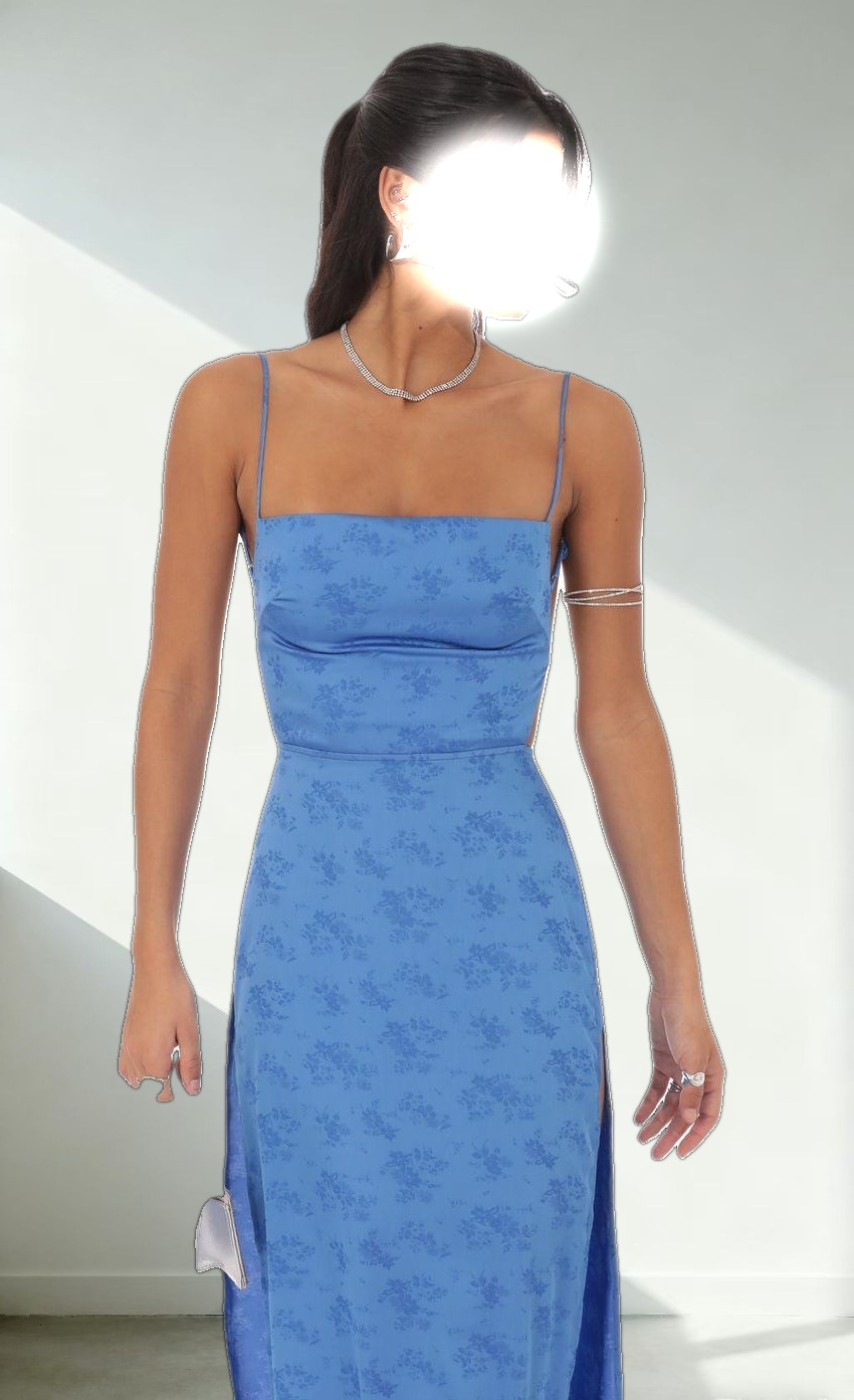 Satin Floral Maxi Dress in Blue