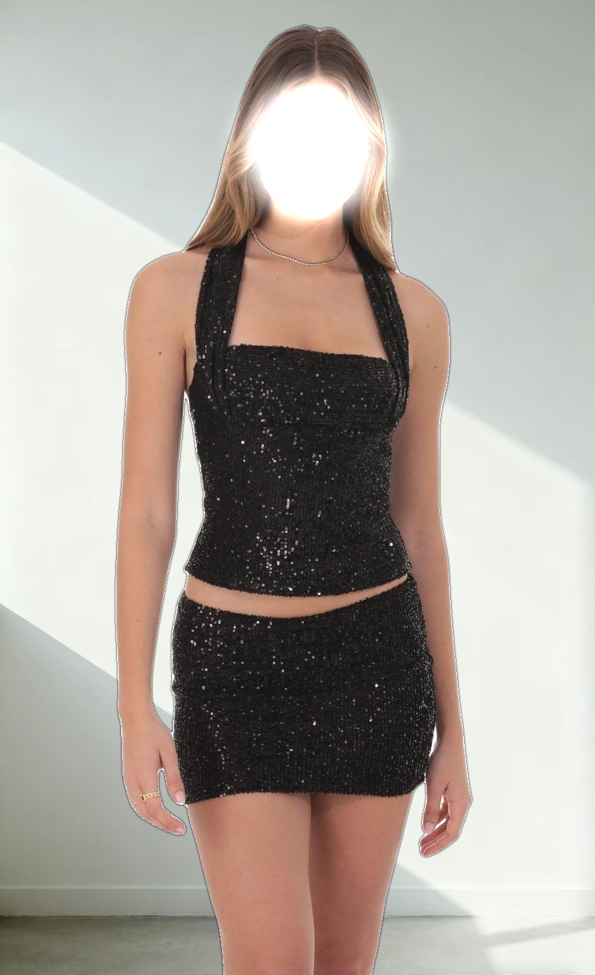 Sequin Halter Top in Black